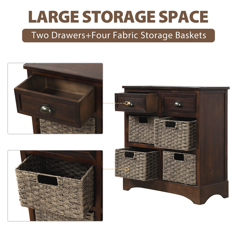 Afuera Living Acacia Wood Storage Cabinet with 2 Drawers & 4 Rattan Baskets