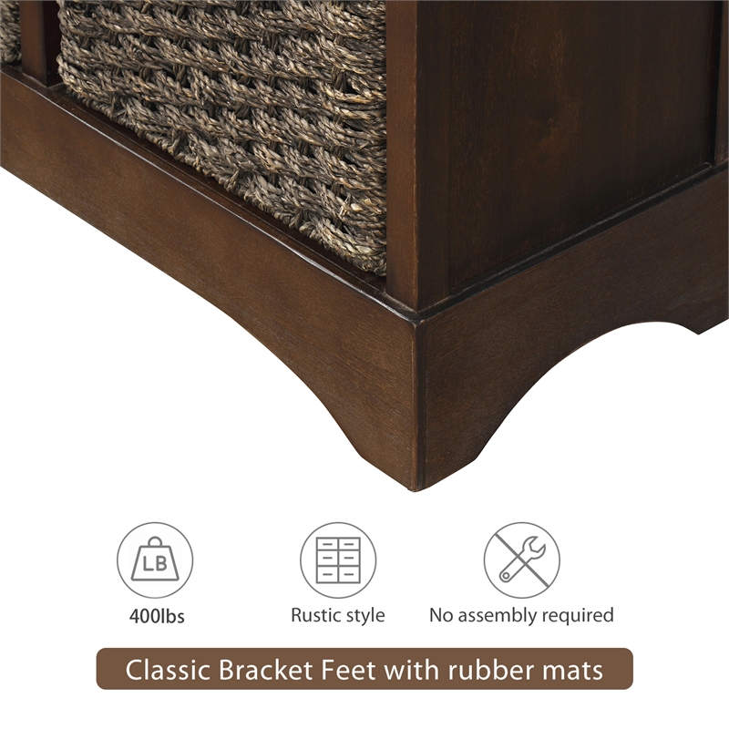Afuera Living Acacia Wood Storage Cabinet with 2 Drawers & 4 Rattan Baskets