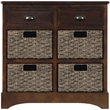 Afuera Living Acacia Wood Storage Cabinet with 2 Drawers & 4 Rattan Baskets