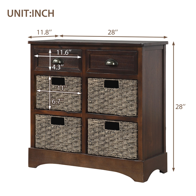 Afuera Living Acacia Wood Storage Cabinet with 2 Drawers & 4 Rattan Baskets