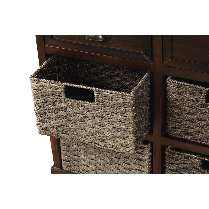 Afuera Living Acacia Wood Storage Cabinet with 2 Drawers & 4 Rattan Baskets
