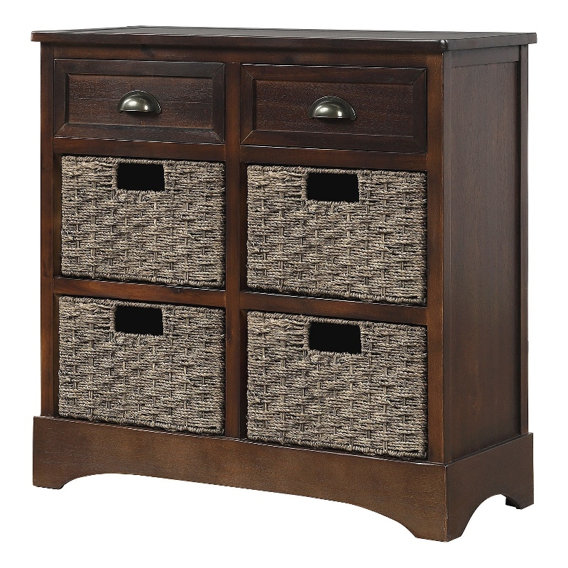 Afuera Living Acacia Wood Storage Cabinet with 2 Drawers & 4 Rattan Baskets