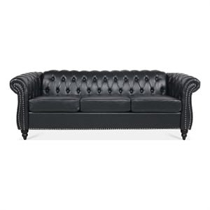 Afuera Living 84&quot PU Leather Rolled Arm Chesterfield 3-Seater Sofa in Black