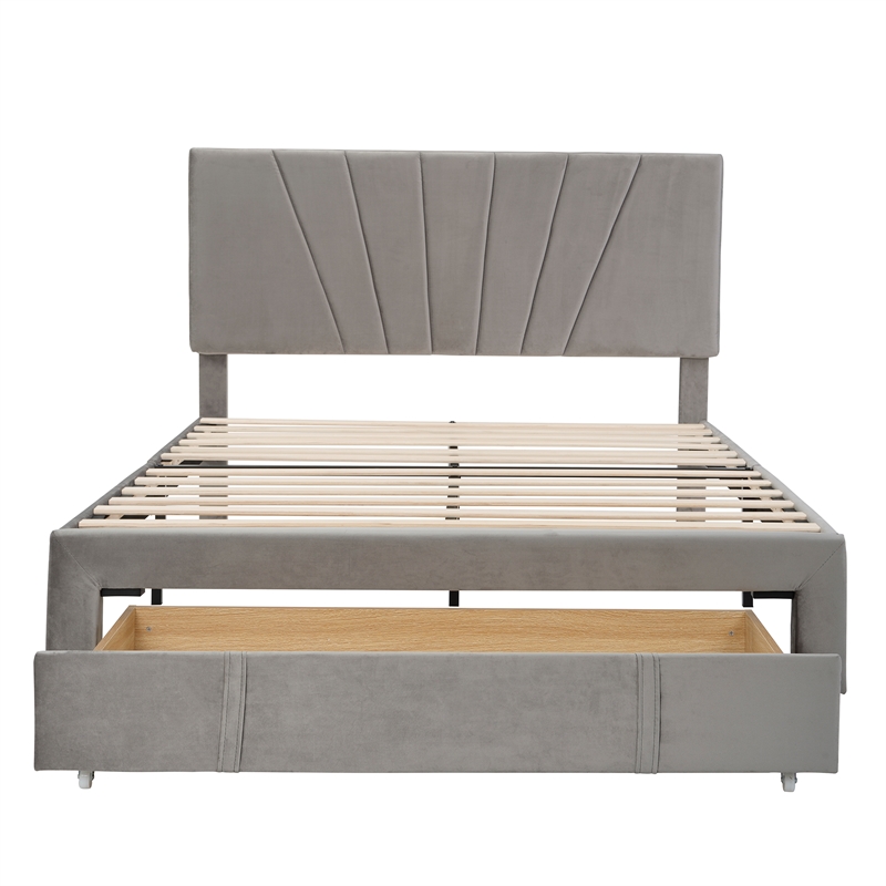 Afuera Living Queen Velvet Platform Bed with Storage Drawer 500 lbs Capacity