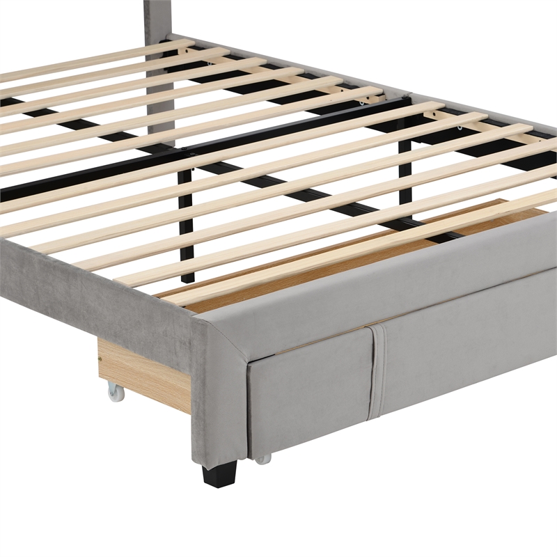 Afuera Living Queen Velvet Platform Bed with Storage Drawer 500 lbs Capacity