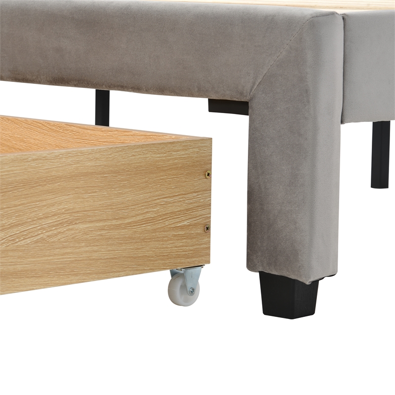 Afuera Living Queen Velvet Platform Bed with Storage Drawer 500 lbs Capacity