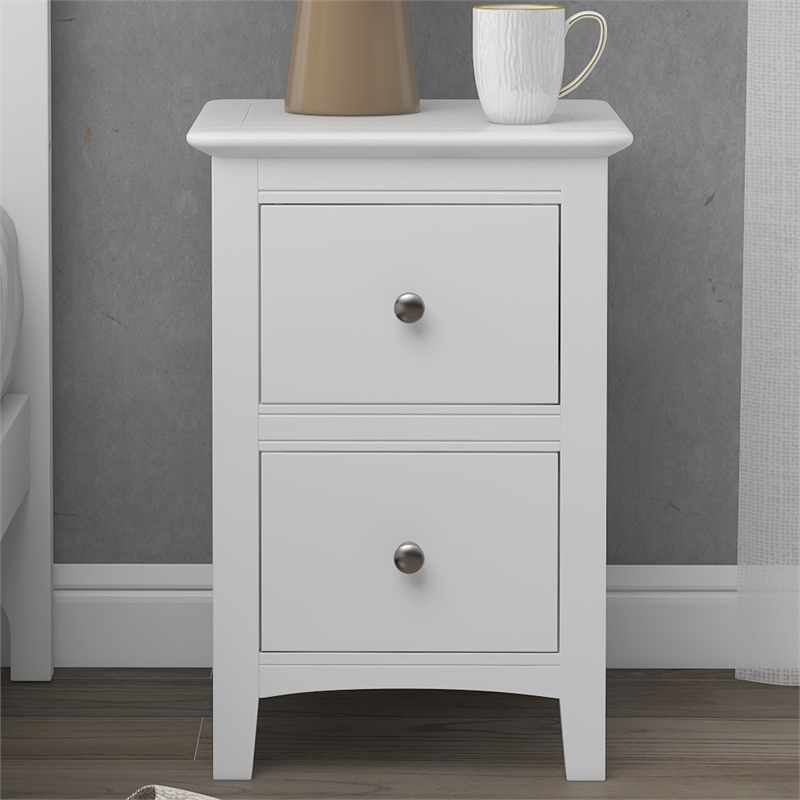 Afuera Living 2-Drawer Solid Pine Wood Nightstand with Metal Rails in White