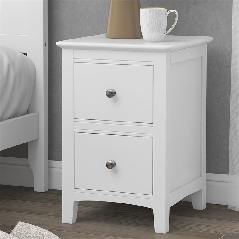 Afuera Living 2-Drawer Solid Pine Wood Nightstand with Metal Rails in White