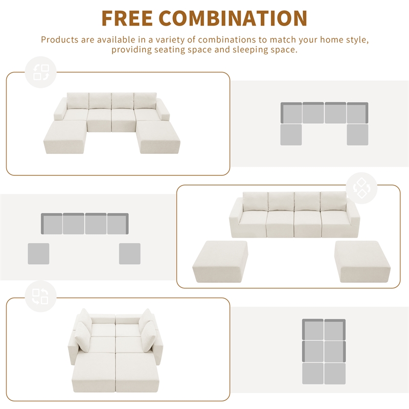 Afuera Living White Chenille U-Shaped Modular Floor Sofa - No Assembly Required
