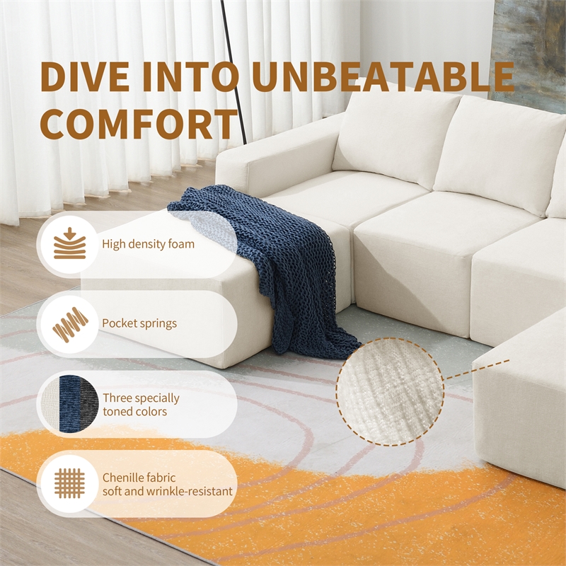Afuera Living White Chenille U-Shaped Modular Floor Sofa - No Assembly Required