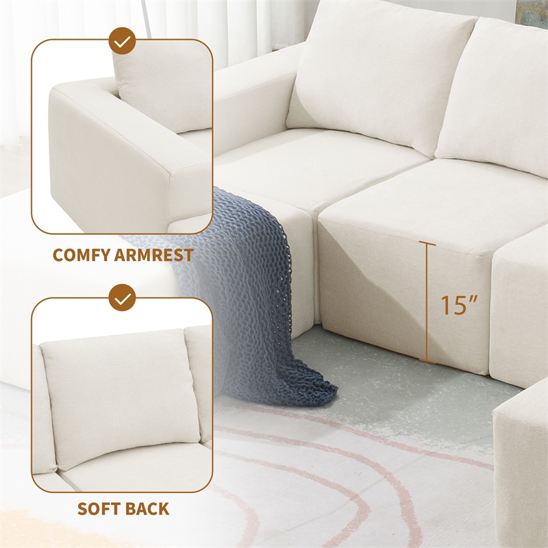 Afuera Living White Chenille U-Shaped Modular Floor Sofa - No Assembly Required