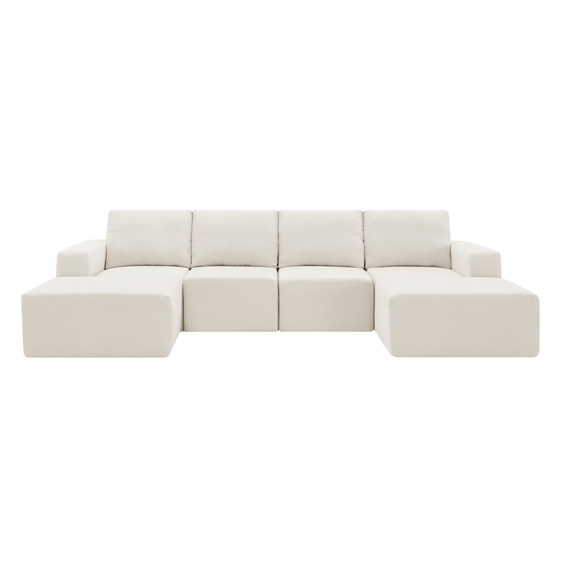Afuera Living White Chenille U-Shaped Modular Floor Sofa - No Assembly Required