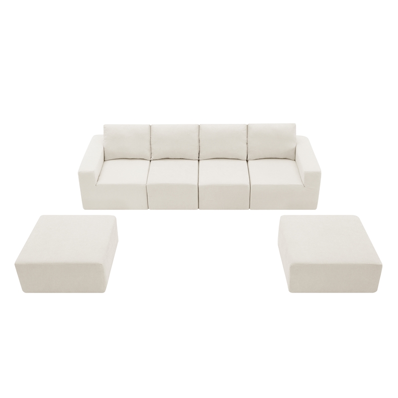 Afuera Living White Chenille U-Shaped Modular Floor Sofa - No Assembly Required