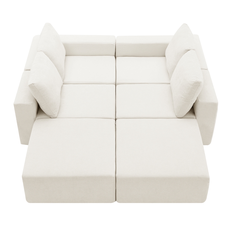 Afuera Living White Chenille U-Shaped Modular Floor Sofa - No Assembly Required