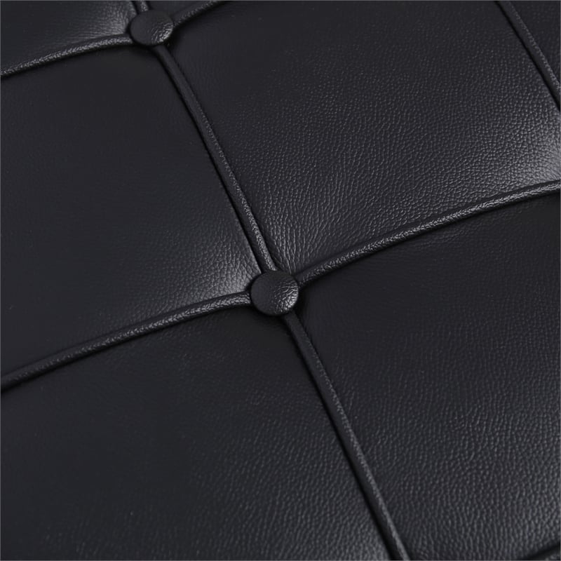 Afuera Living Tufted Genuine Leather Ottoman with Stainless Steel X-Base