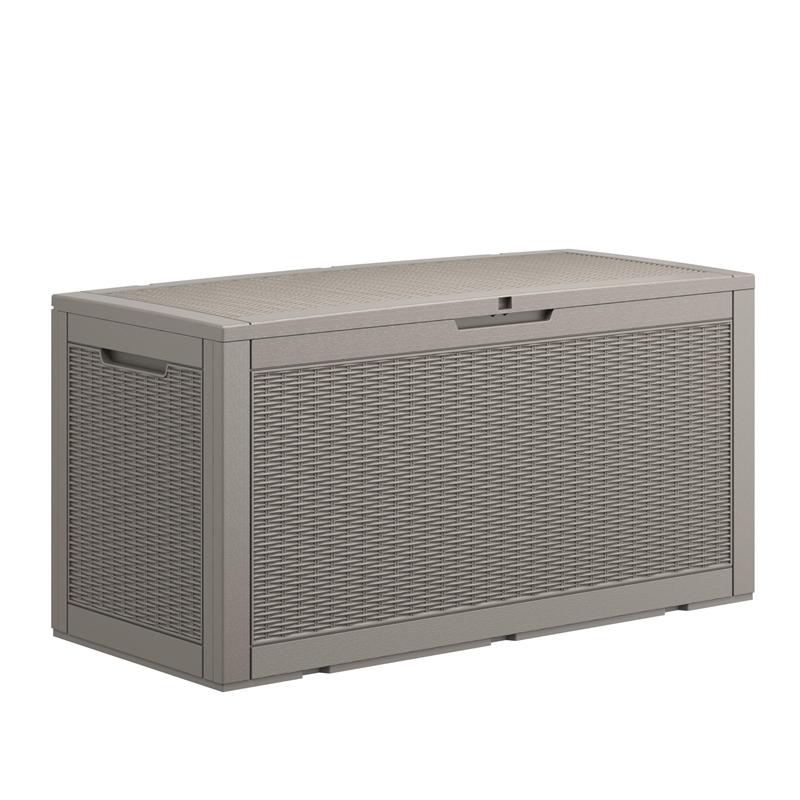 Afuera Living 100-Gallon Resin Outdoor Storage Box w/ Rattan Effect & Gas Spring