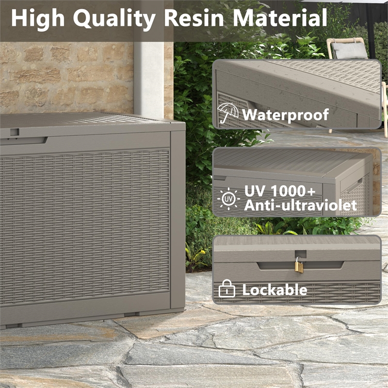 Afuera Living 100-Gallon Resin Outdoor Storage Box w/ Rattan Effect & Gas Spring