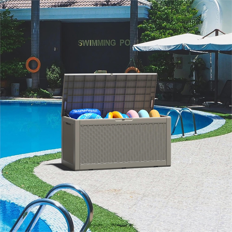 Afuera Living 100-Gallon Resin Outdoor Storage Box w/ Rattan Effect & Gas Spring