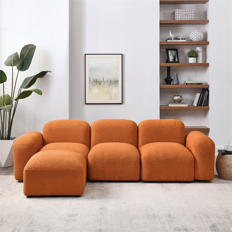 Afuera Living Orange Teddy Fabric L-Shape DIY Modular Sectional Sofa