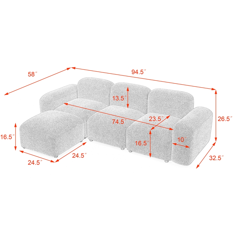 Afuera Living Orange Teddy Fabric L-Shape DIY Modular Sectional Sofa