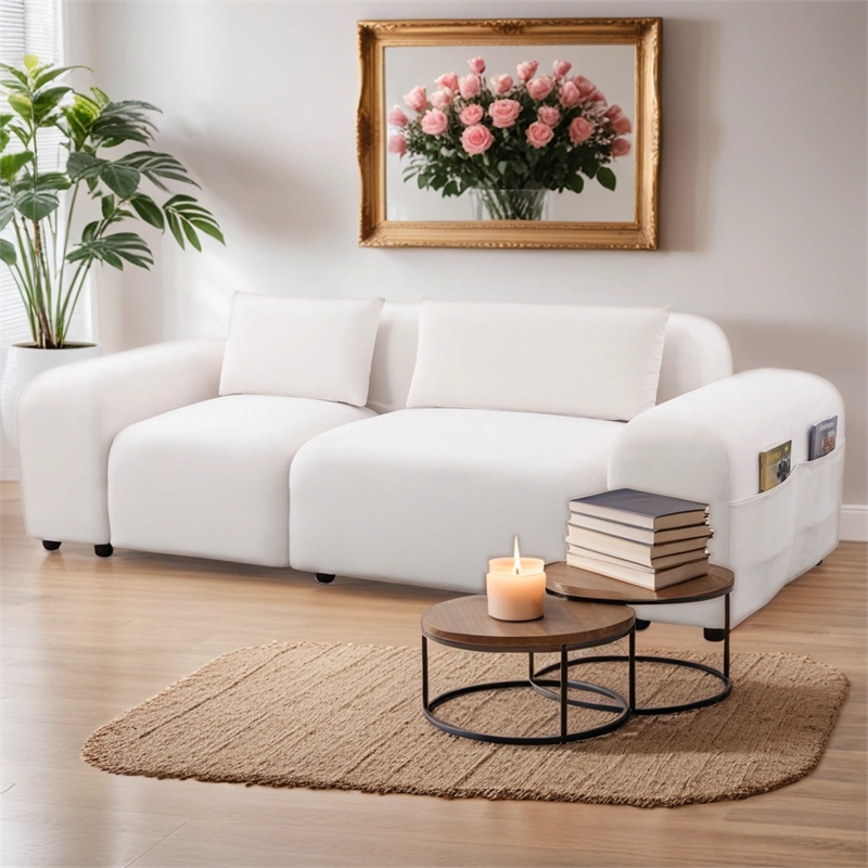 Afuera Living Beige White Lint Sofa Set with Storage Bag & Ergonomic Backrest