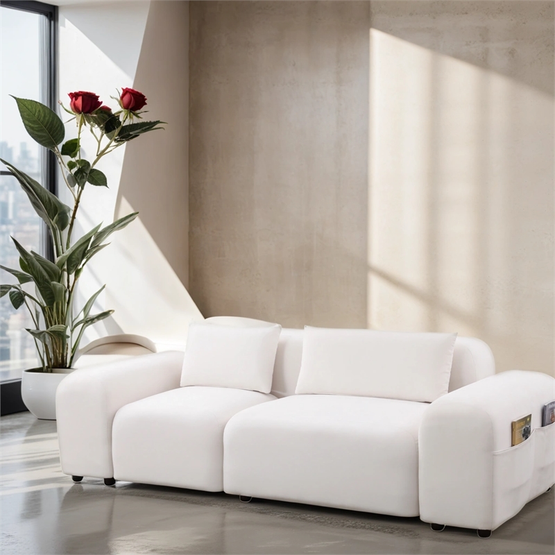Afuera Living Beige White Lint Sofa Set with Storage Bag & Ergonomic Backrest