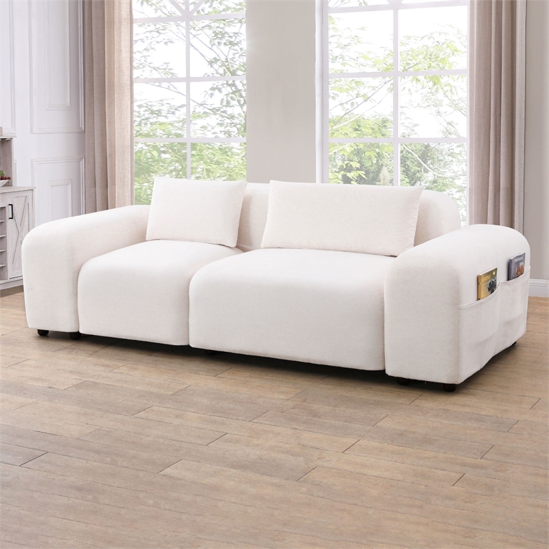 Afuera Living Beige White Lint Sofa Set with Storage Bag & Ergonomic Backrest