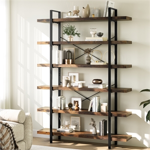Afuera Living 6-Tier Brown Industrial Anti-Tip Bookshelf 120 lbs Per Shelf
