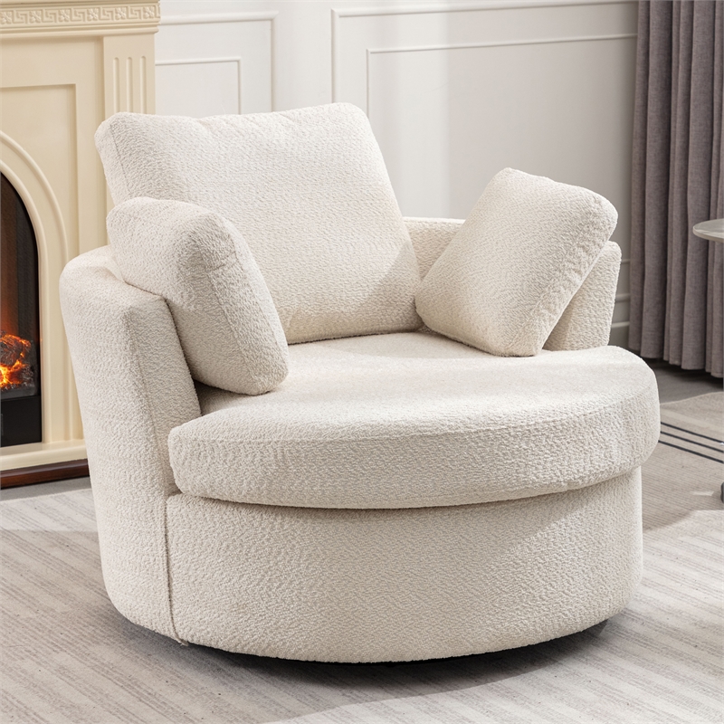 Afuera Living Extra Large Circular Chenille Swivel Chair 450 lbs Capacity
