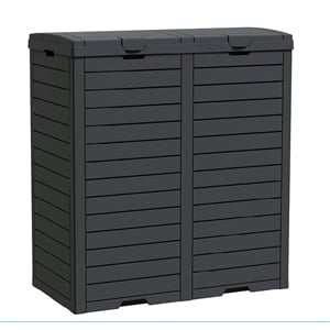 Afuera Living Black Resin Double-Compartment Trash Cans with Weighted Base