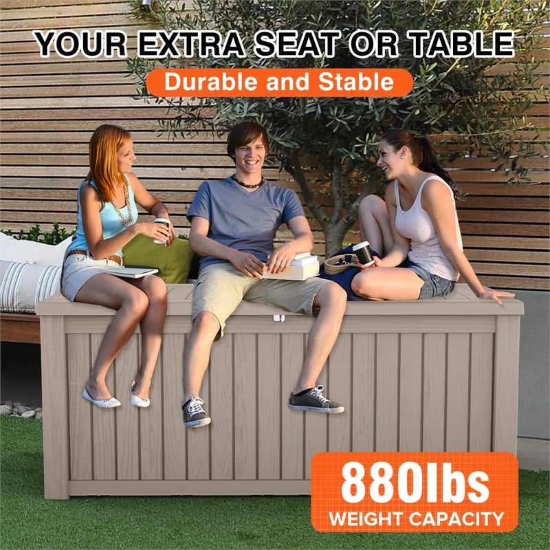 Afuera Living 150-Gallon Light Coffee PP Outdoor Storage Box with Lock