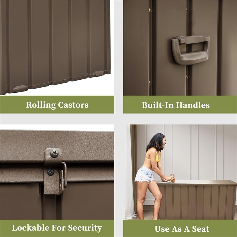 Afuera Living 150-Gallon Light Coffee PP Outdoor Storage Box with Lock