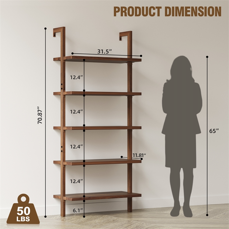 Afuera Living 31.5-Inch Wide 5-Tier Wall-Mounted Shelf 50 lbs Per Shelf