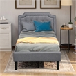 Afuera Living Twin Scalloped Linen Platform Bed with Button-Tufted Headboard