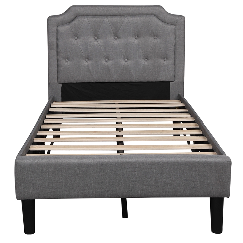 Afuera Living Twin Scalloped Linen Platform Bed with Button-Tufted Headboard