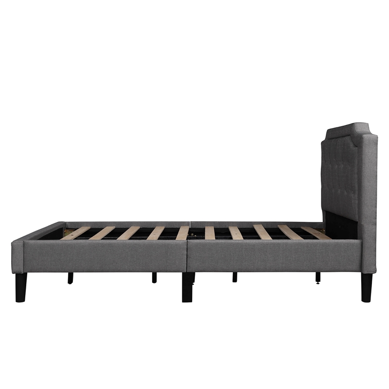 Afuera Living Twin Scalloped Linen Platform Bed with Button-Tufted Headboard