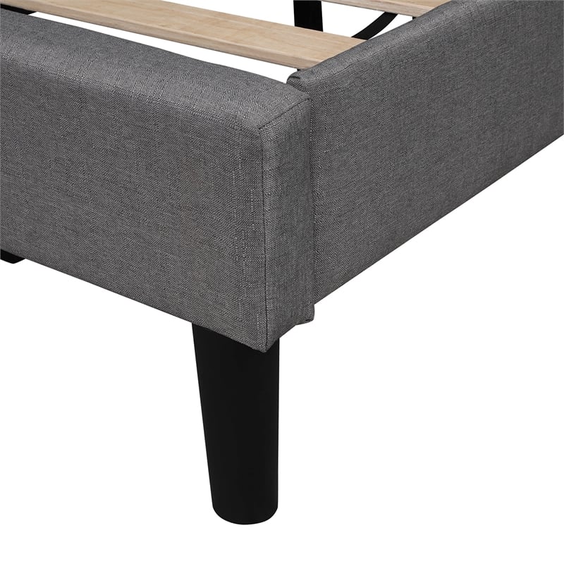 Afuera Living Twin Scalloped Linen Platform Bed with Button-Tufted Headboard