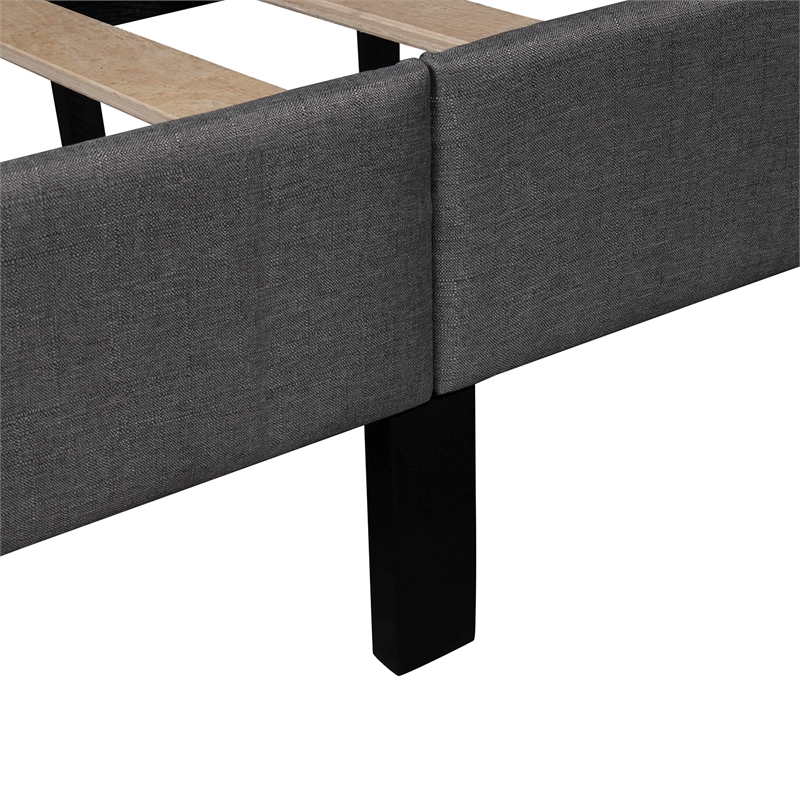 Afuera Living Twin Scalloped Linen Platform Bed with Button-Tufted Headboard