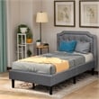 Afuera Living Twin Scalloped Linen Platform Bed with Button-Tufted Headboard