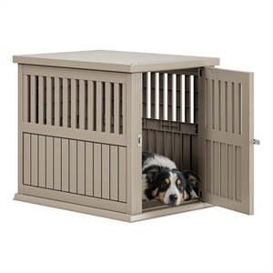 Afuera Living Wood Grain Dog House with Lockable Latch for Small to Medium Pets
