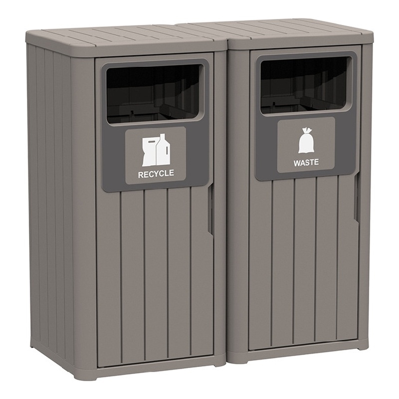 Afuera Living Gray Resin Double-Compartment Trash Cans with Weighted Base
