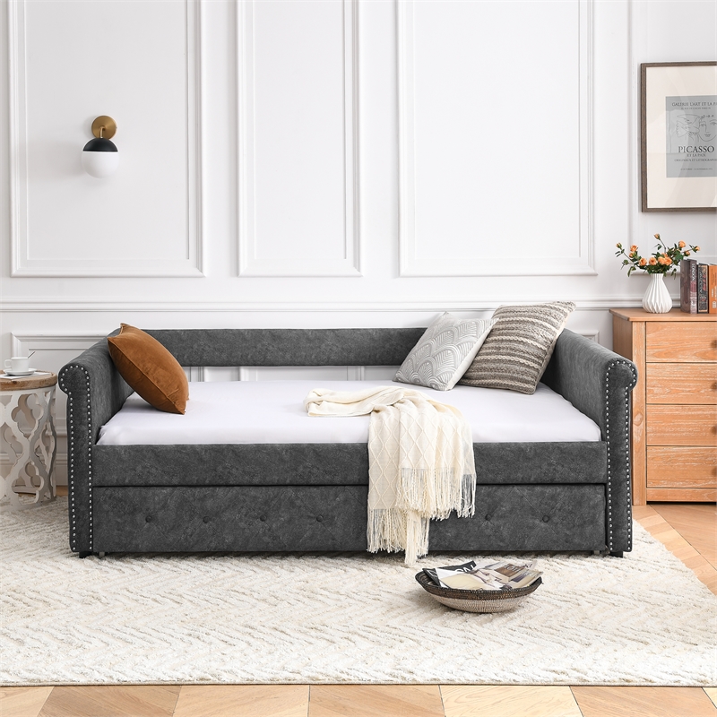 Afuera Living Gray Button-Tufted Dual-Purpose Sofa Bed with 500 lbs Capacity