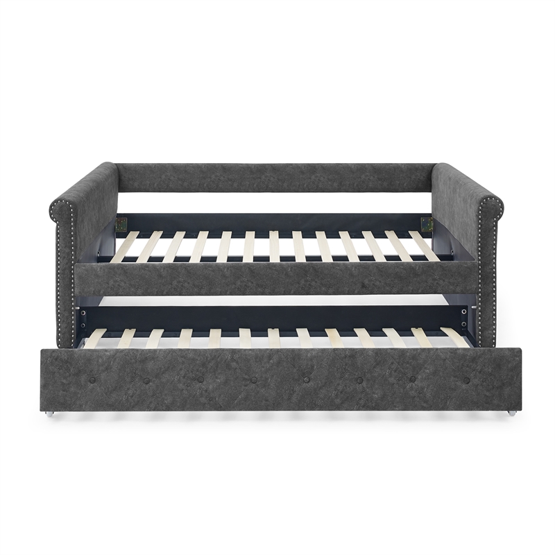 Afuera Living Gray Button-Tufted Dual-Purpose Sofa Bed with 500 lbs Capacity
