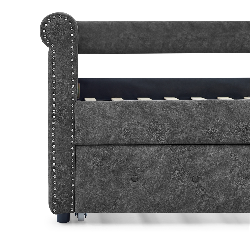 Afuera Living Gray Button-Tufted Dual-Purpose Sofa Bed with 500 lbs Capacity