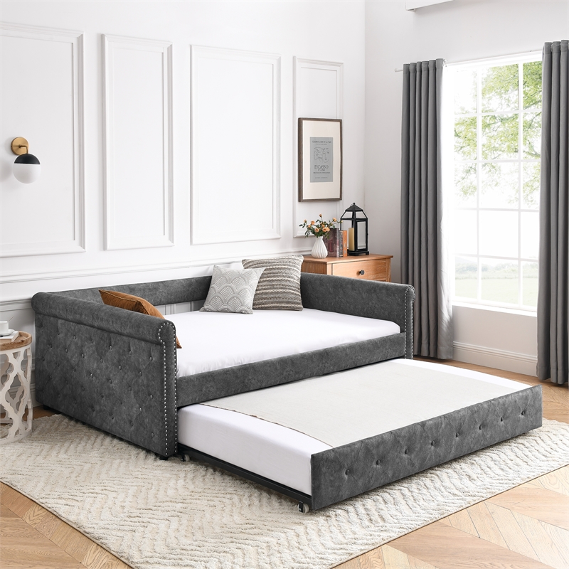 Afuera Living Gray Button-Tufted Dual-Purpose Sofa Bed with 500 lbs Capacity