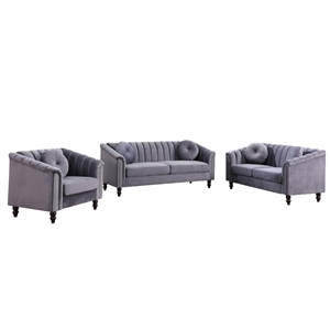 Afuera Living Gray Lint 3-Piece Living Room Sofa Set with High-Density Foam