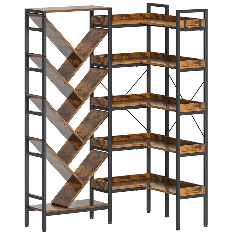 Afuera Living L-Shaped Reversible 5-Tier Bookshelf with 1.97-Inch Thick Shelves