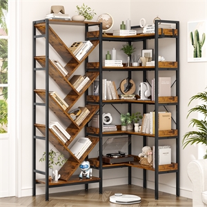 Afuera Living L-Shaped Reversible 5-Tier Bookshelf with 1.97-Inch Thick Shelves
