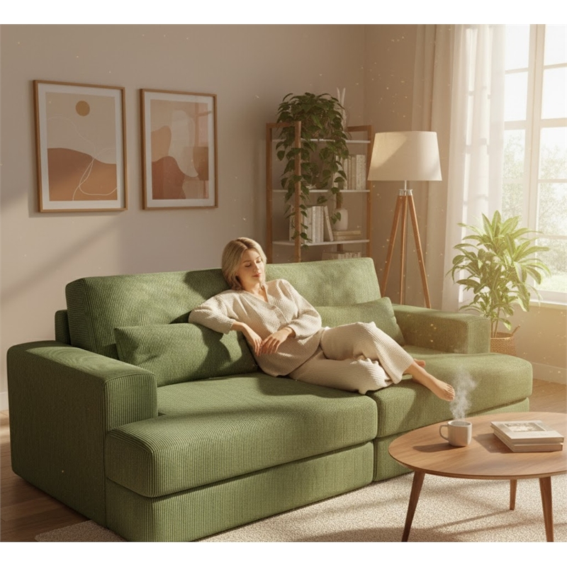 Afuera Living 93-Inch Green Wide Arm Upholstered Sleeper Sofa 500 lbs