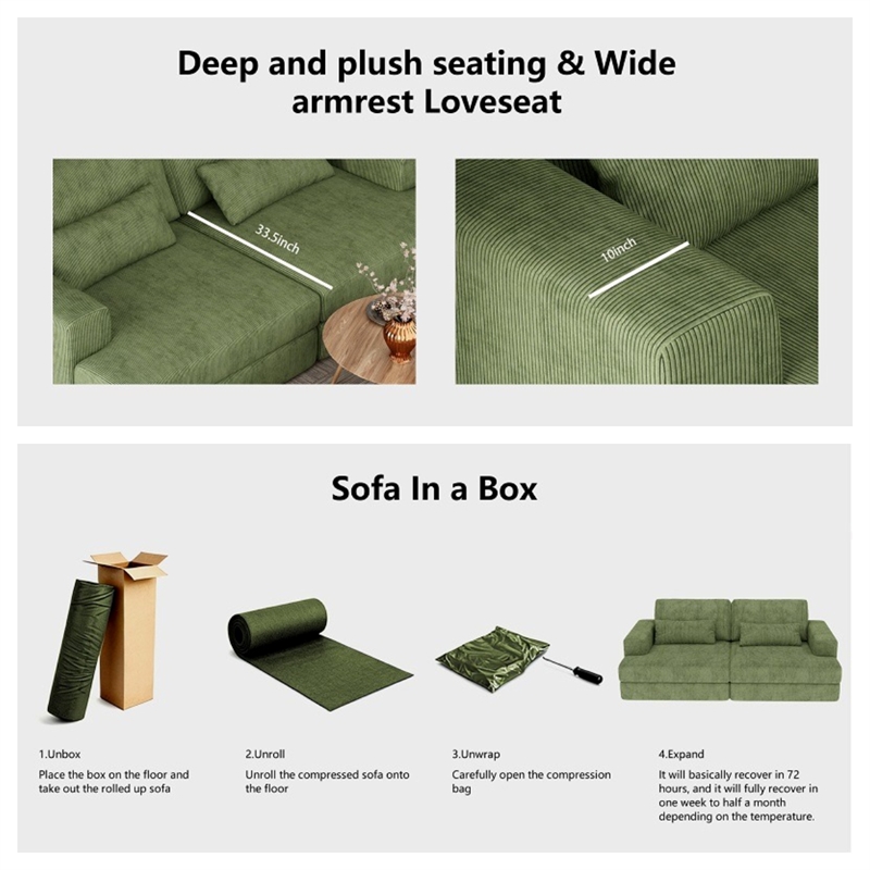 Afuera Living 93-Inch Green Wide Arm Upholstered Sleeper Sofa 500 lbs